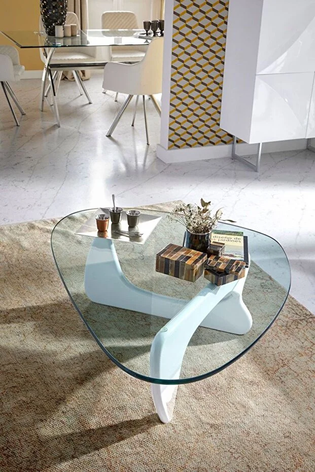 Vitra, Yeni Nesil Modern Elips Asimetrik Cam Orta Sehpa, Beyaz